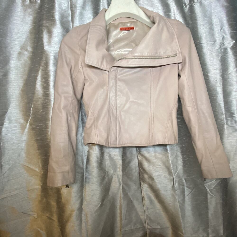 Alice + Olivia Light Pink Leather Biker Jacket Full Zip Moto Womens XS-estimate